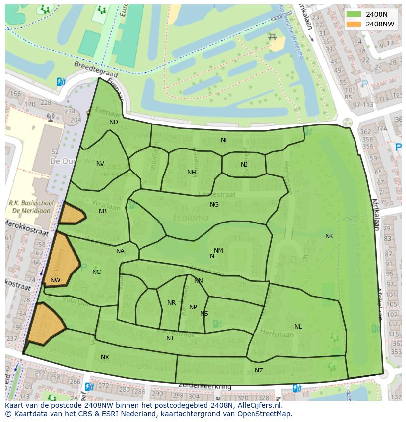 Afbeelding van het postcodegebied 2408 NW op de kaart.