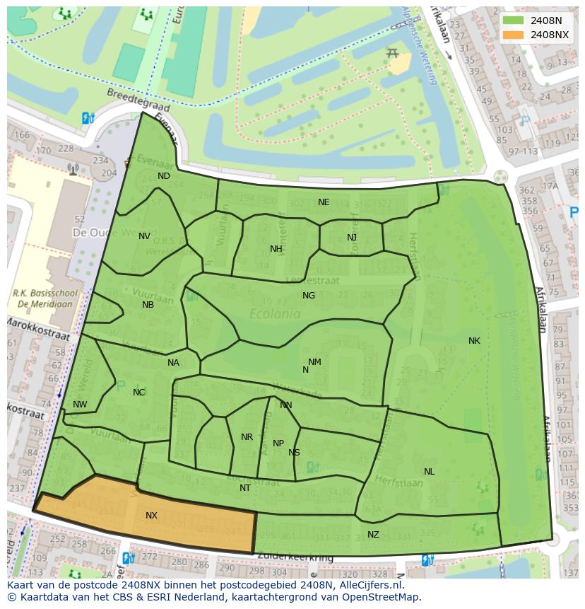 Afbeelding van het postcodegebied 2408 NX op de kaart.