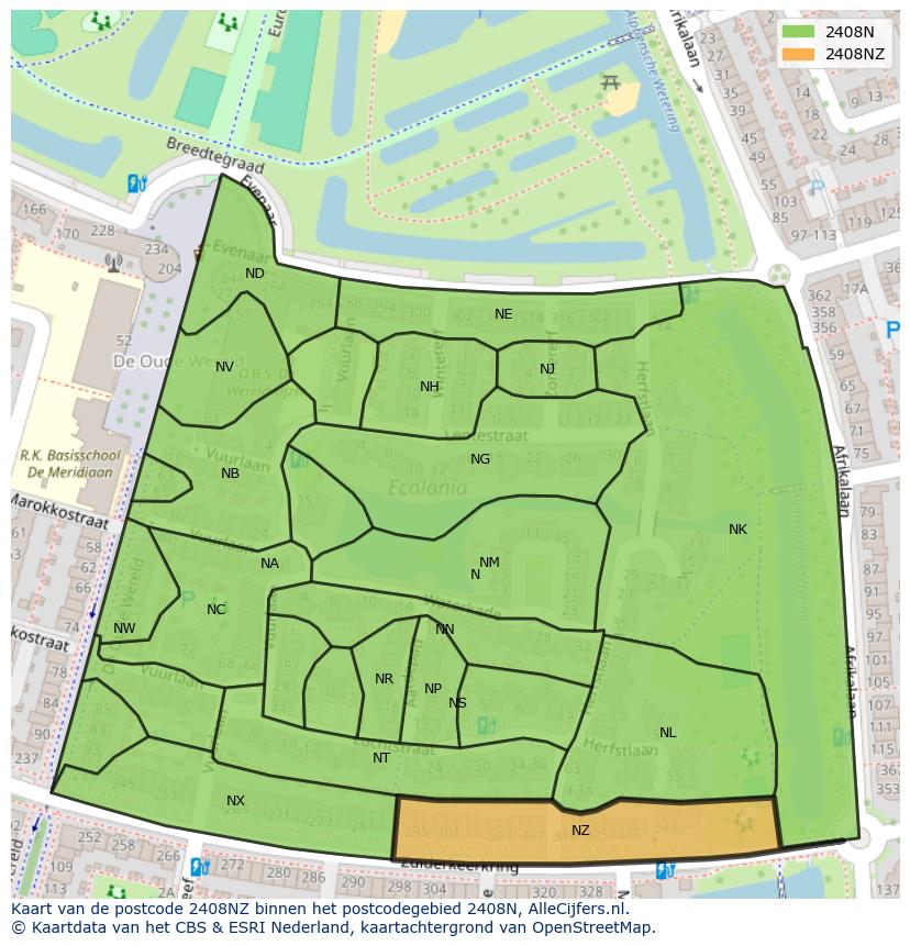 Afbeelding van het postcodegebied 2408 NZ op de kaart.