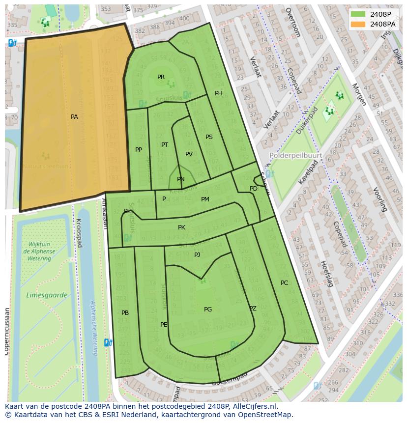 Afbeelding van het postcodegebied 2408 PA op de kaart.