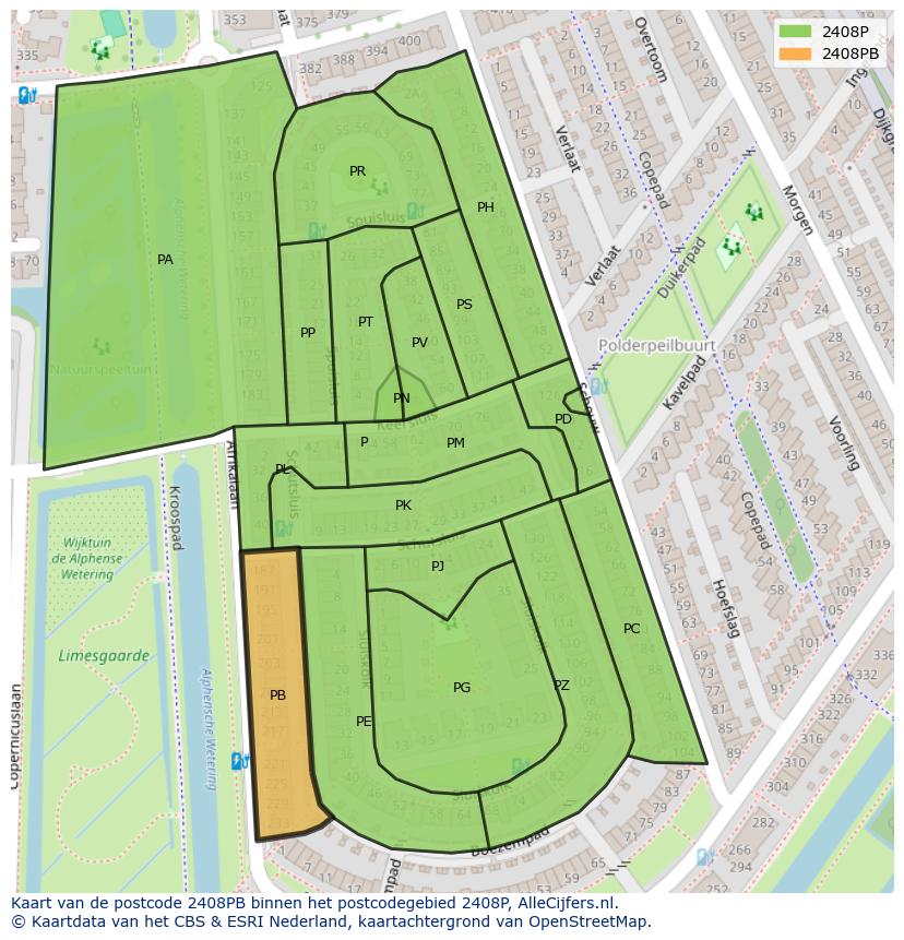 Afbeelding van het postcodegebied 2408 PB op de kaart.