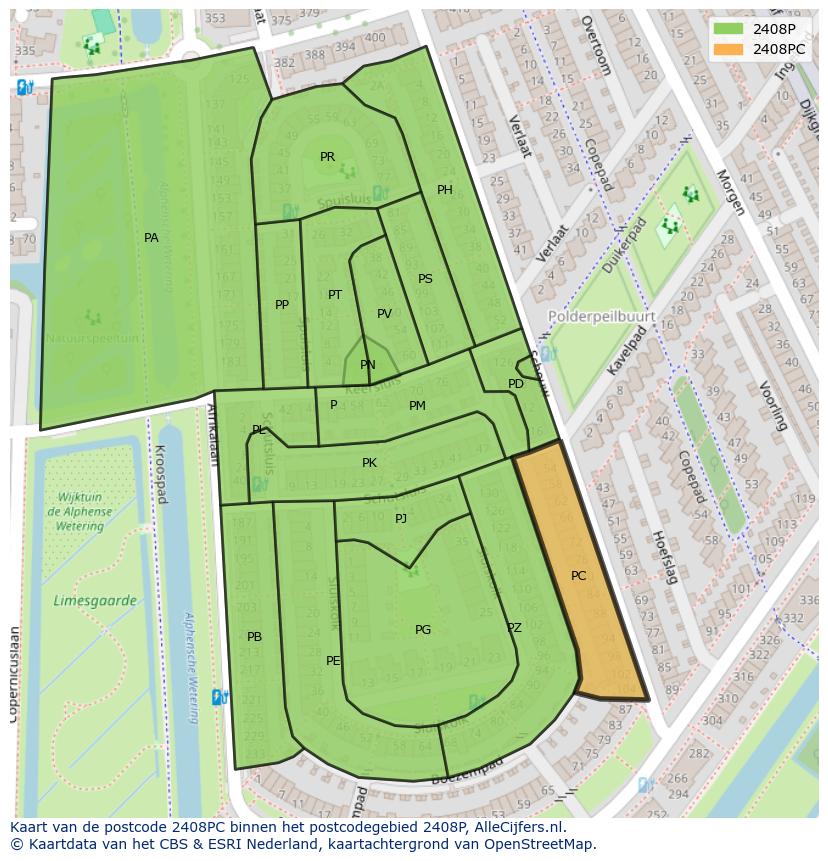 Afbeelding van het postcodegebied 2408 PC op de kaart.