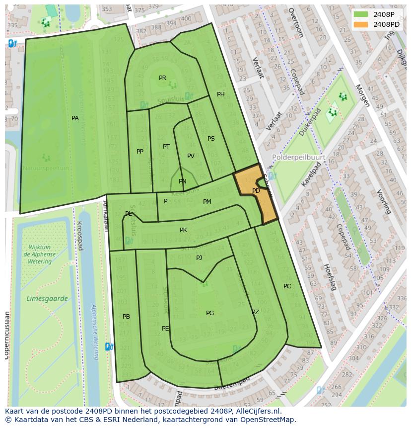 Afbeelding van het postcodegebied 2408 PD op de kaart.