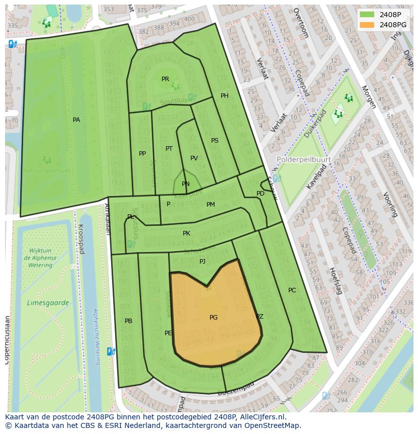 Afbeelding van het postcodegebied 2408 PG op de kaart.