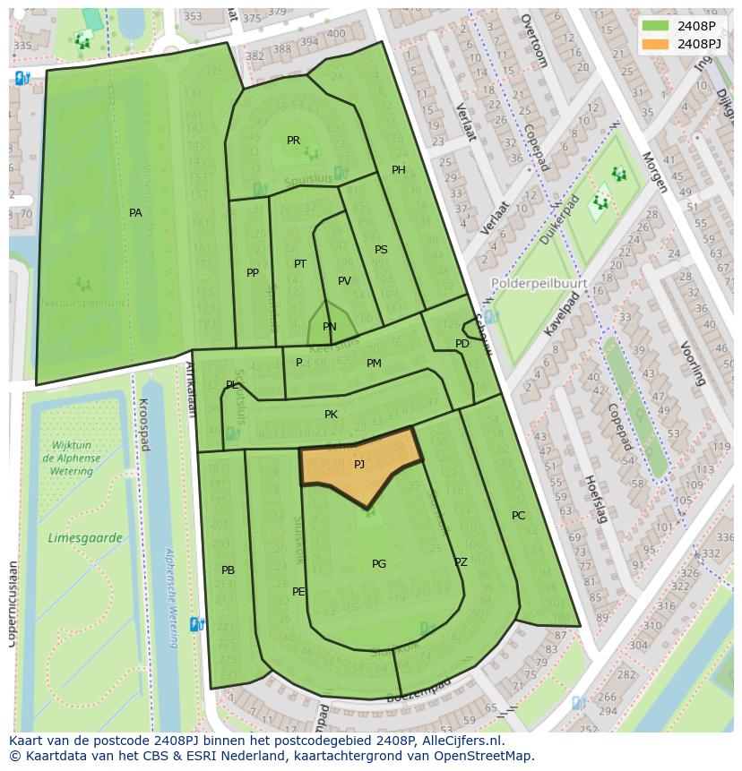 Afbeelding van het postcodegebied 2408 PJ op de kaart.