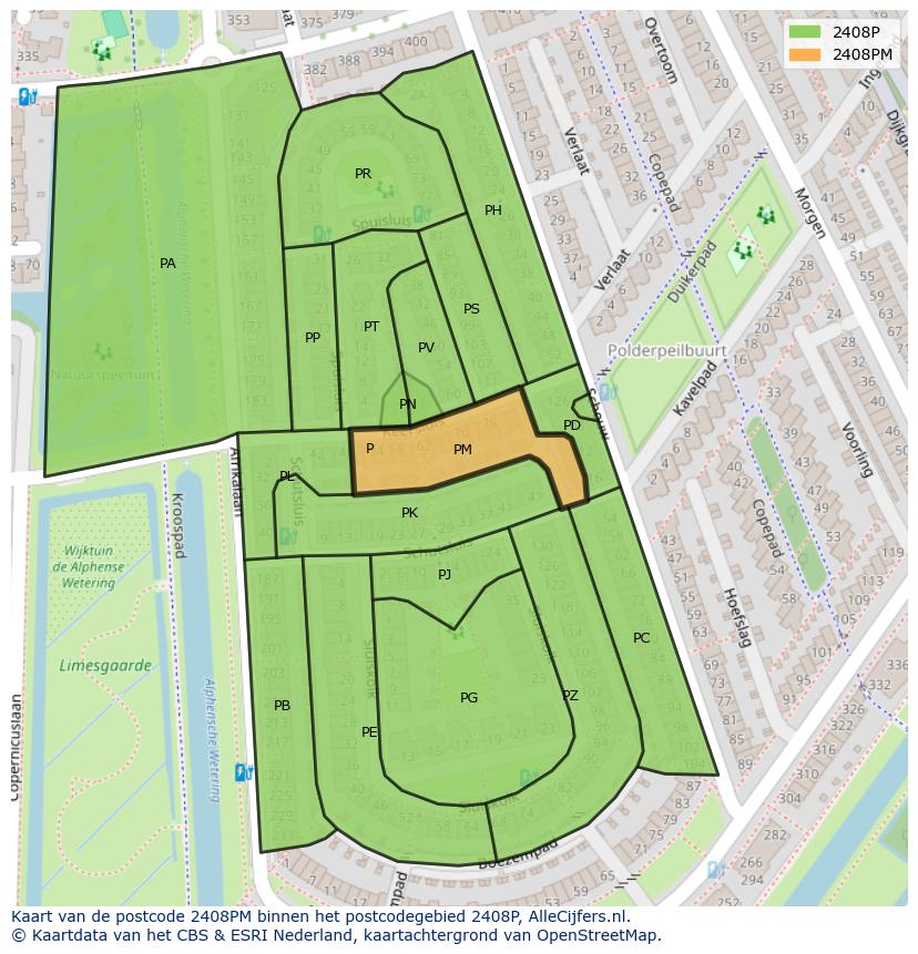 Afbeelding van het postcodegebied 2408 PM op de kaart.