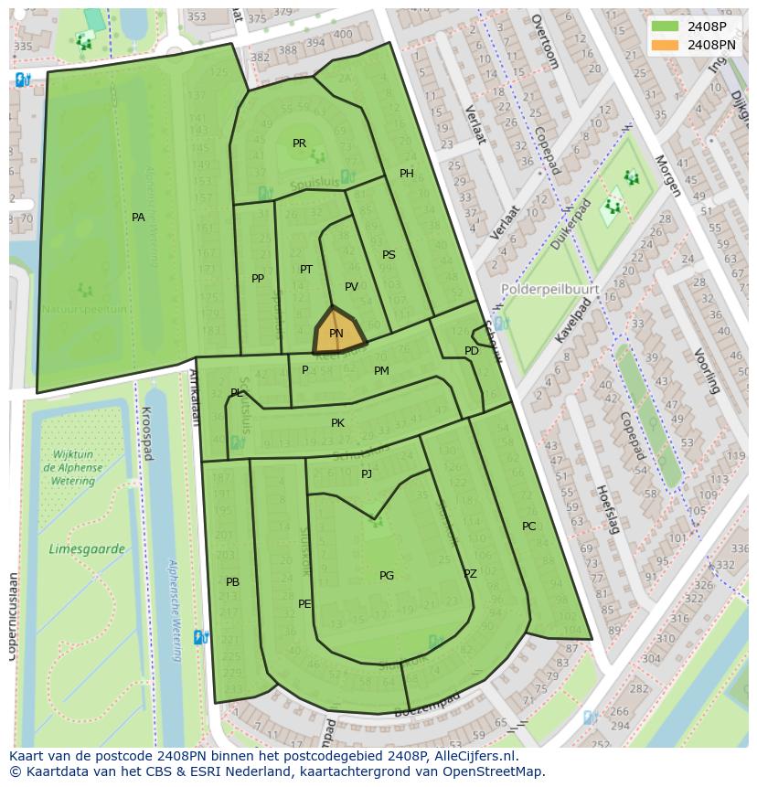 Afbeelding van het postcodegebied 2408 PN op de kaart.