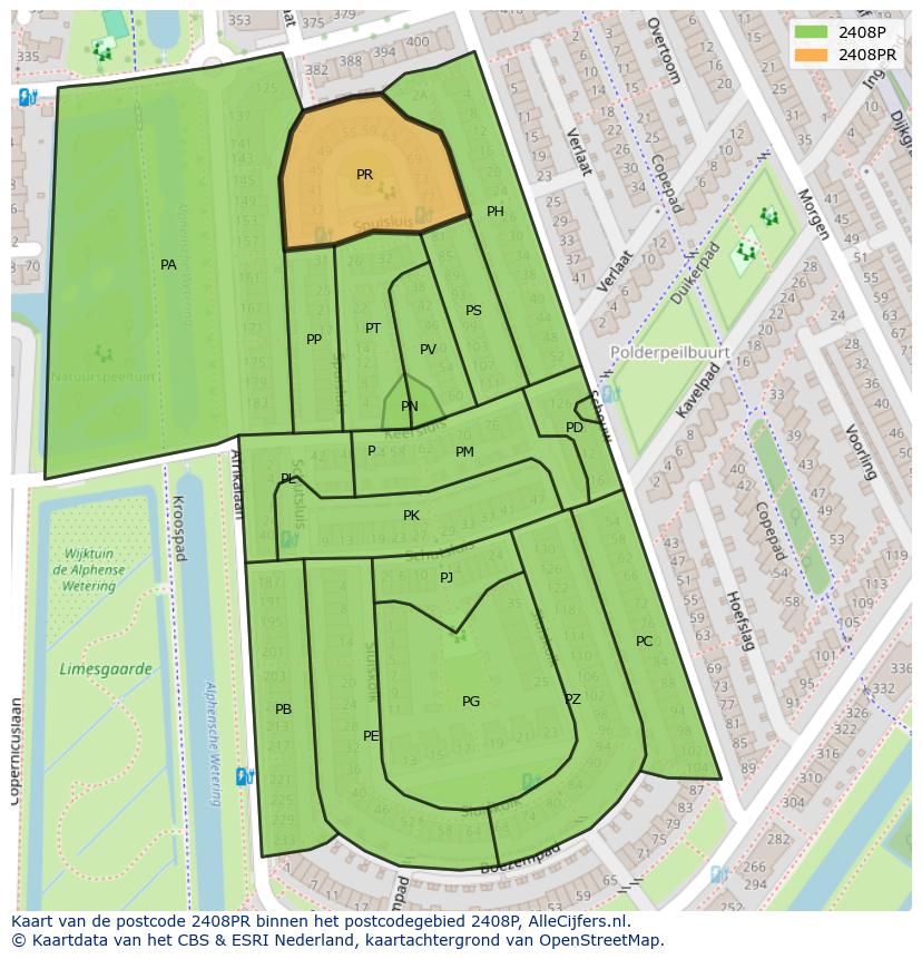 Afbeelding van het postcodegebied 2408 PR op de kaart.
