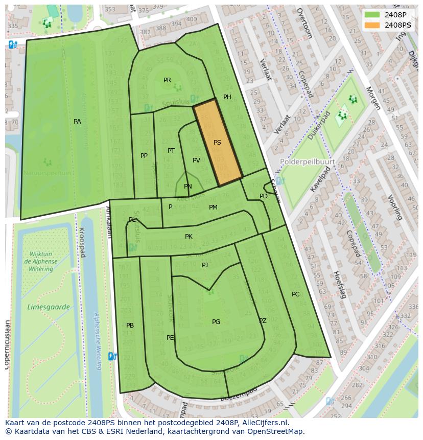 Afbeelding van het postcodegebied 2408 PS op de kaart.