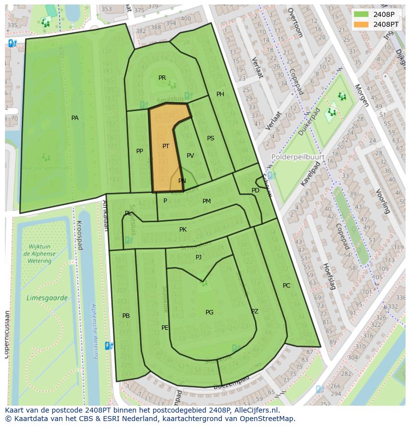 Afbeelding van het postcodegebied 2408 PT op de kaart.