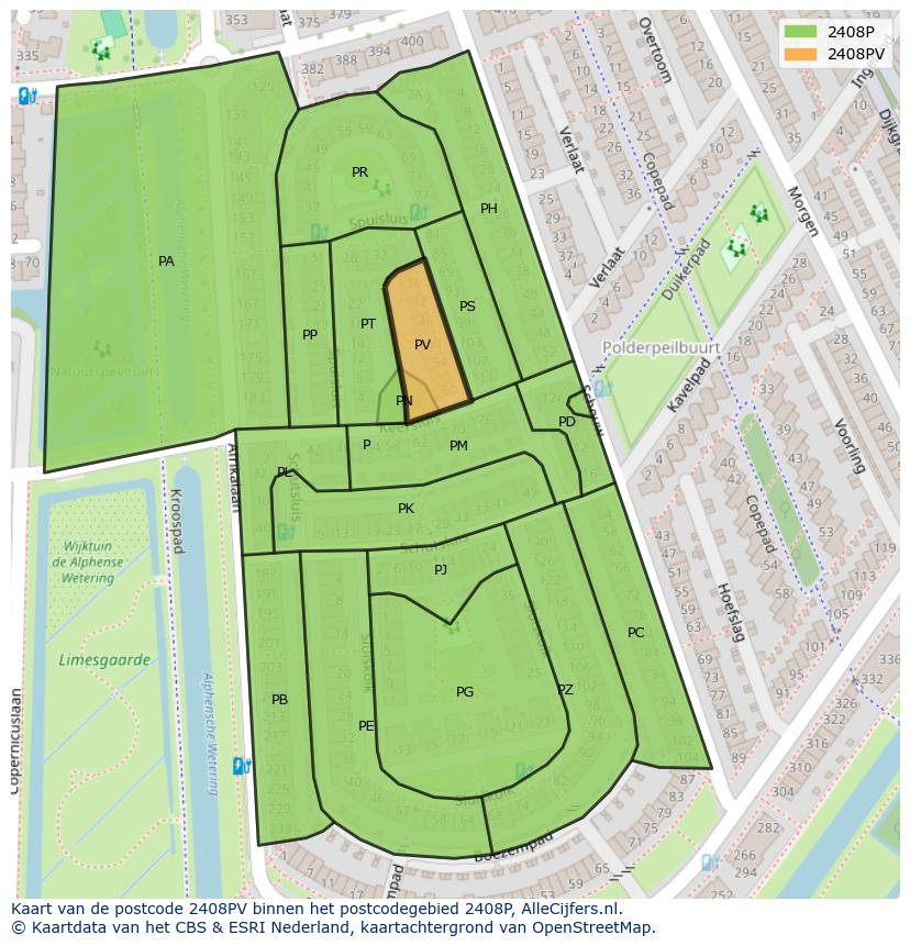 Afbeelding van het postcodegebied 2408 PV op de kaart.