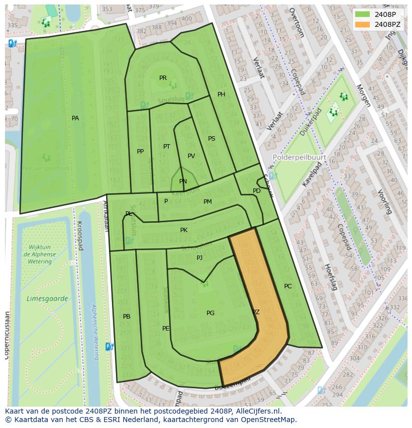 Afbeelding van het postcodegebied 2408 PZ op de kaart.