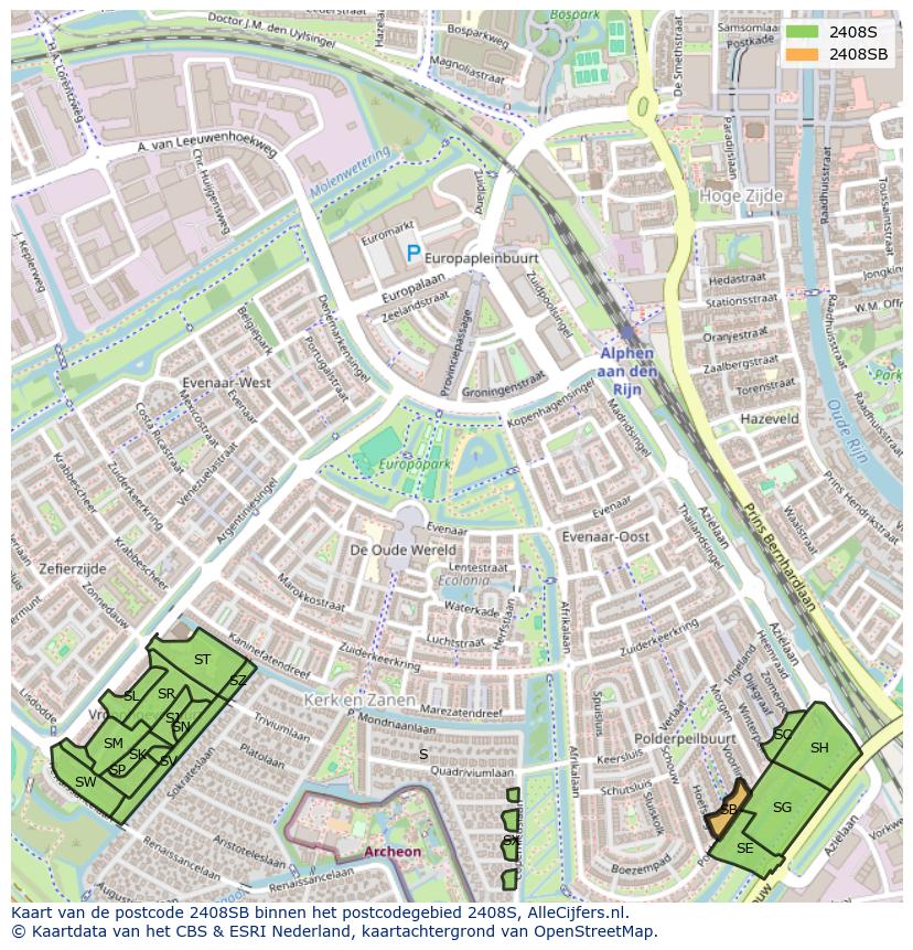 Afbeelding van het postcodegebied 2408 SB op de kaart.