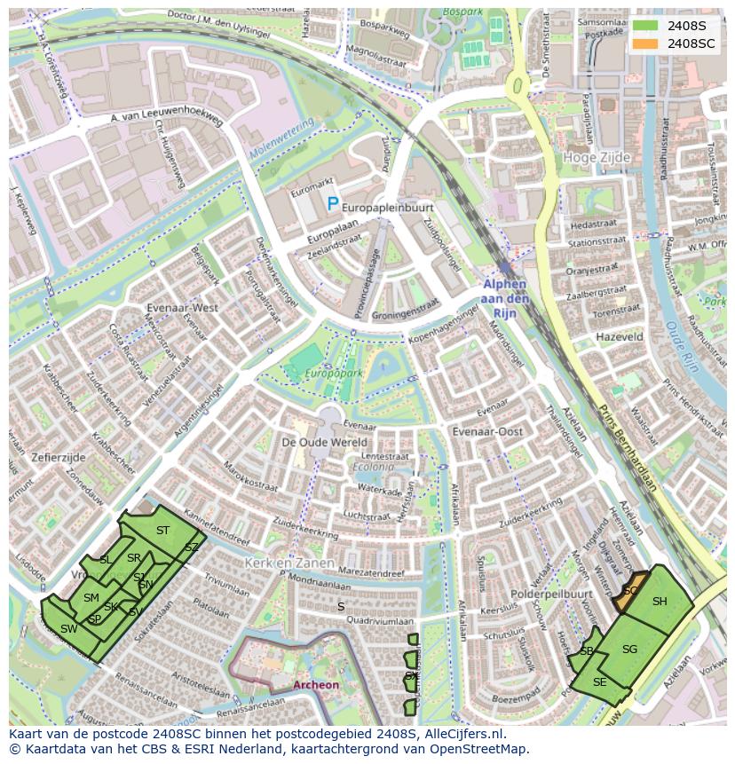 Afbeelding van het postcodegebied 2408 SC op de kaart.