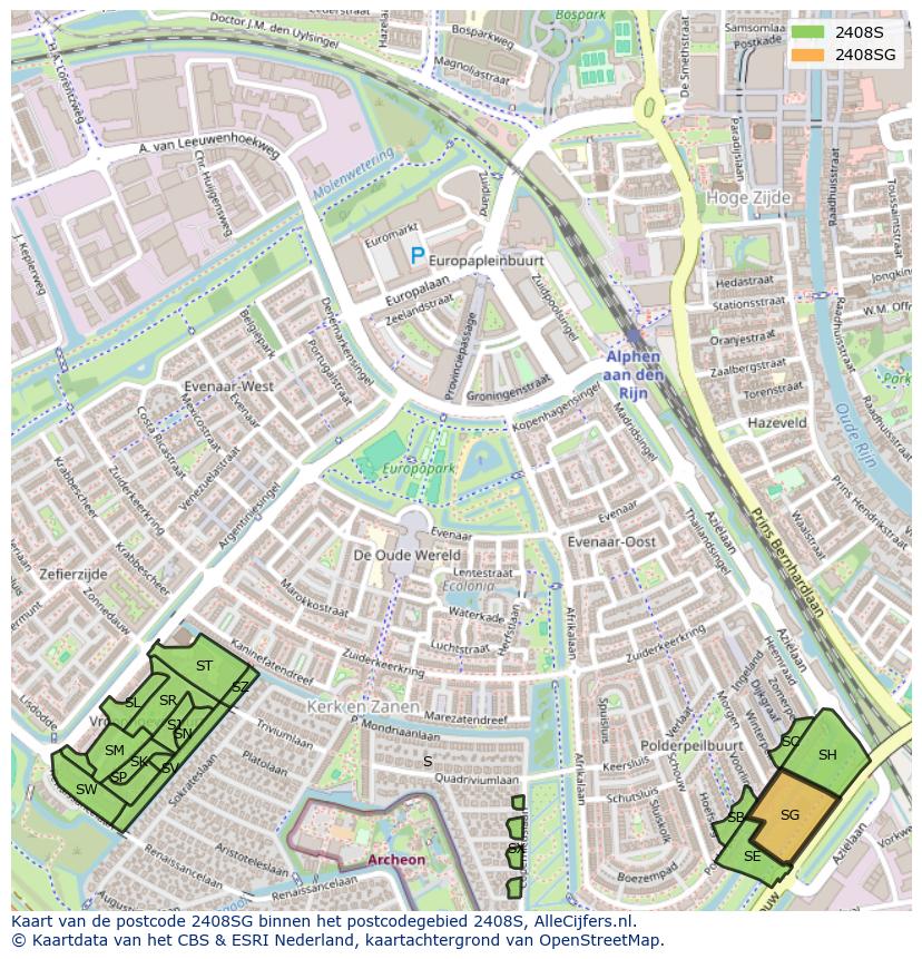 Afbeelding van het postcodegebied 2408 SG op de kaart.