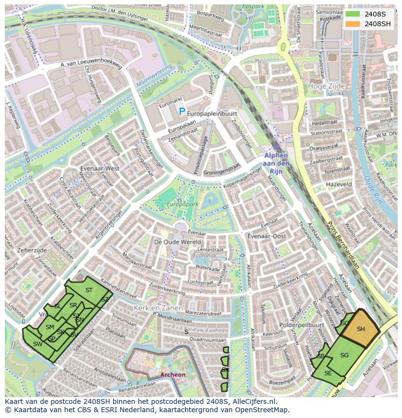Afbeelding van het postcodegebied 2408 SH op de kaart.