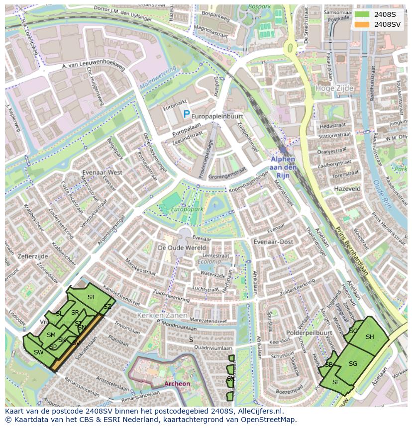 Afbeelding van het postcodegebied 2408 SV op de kaart.