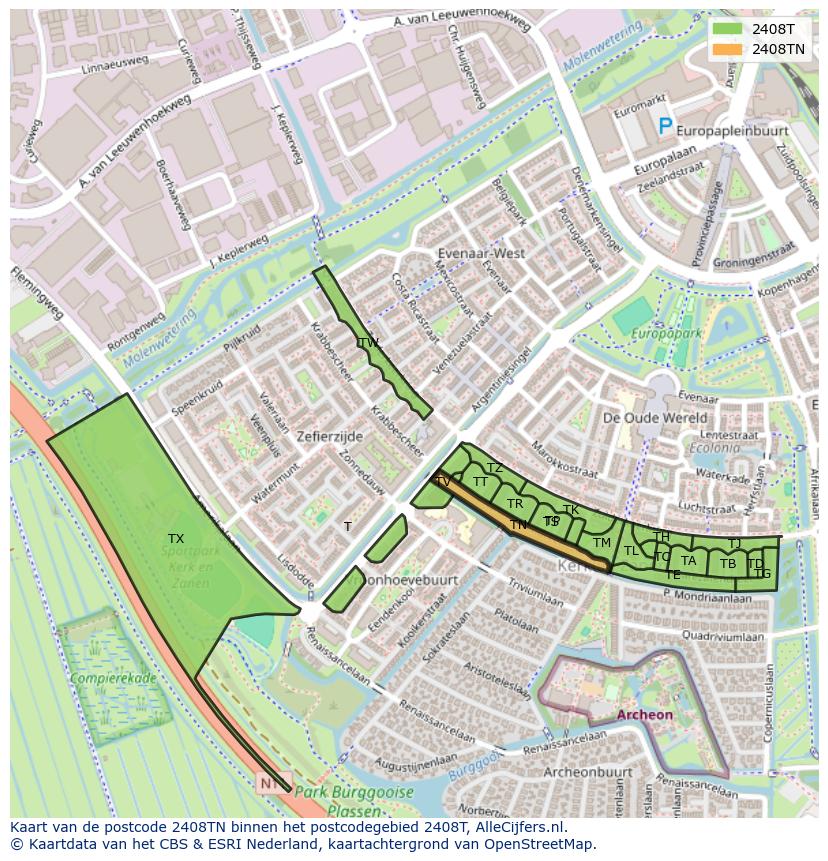 Afbeelding van het postcodegebied 2408 TN op de kaart.