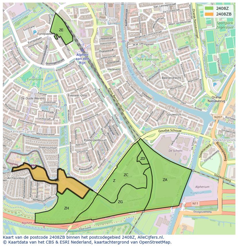 Afbeelding van het postcodegebied 2408 ZB op de kaart.