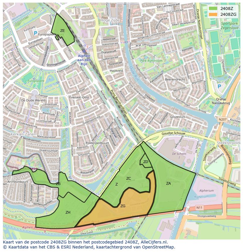 Afbeelding van het postcodegebied 2408 ZG op de kaart.