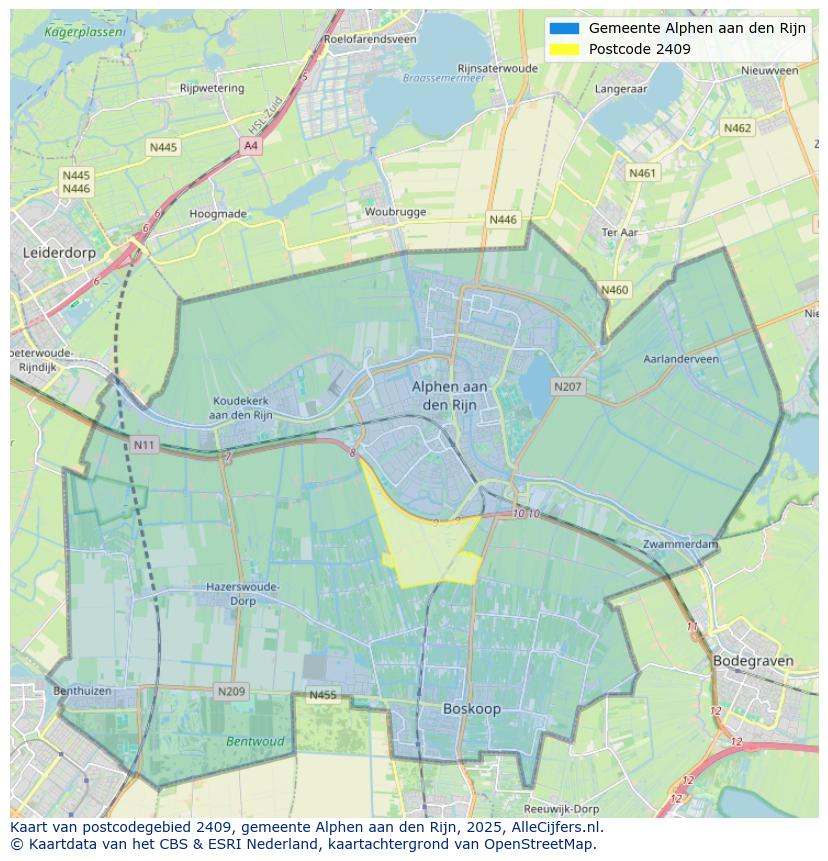 Afbeelding van het postcodegebied 2409 op de kaart.