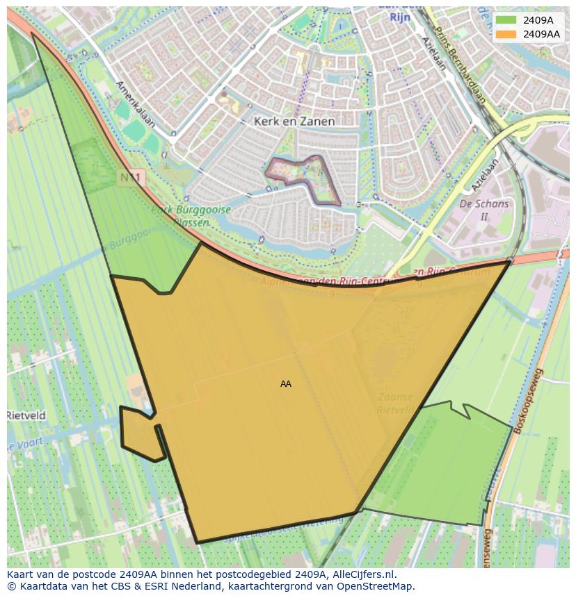 Afbeelding van het postcodegebied 2409 AA op de kaart.