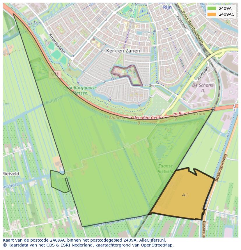 Afbeelding van het postcodegebied 2409 AC op de kaart.