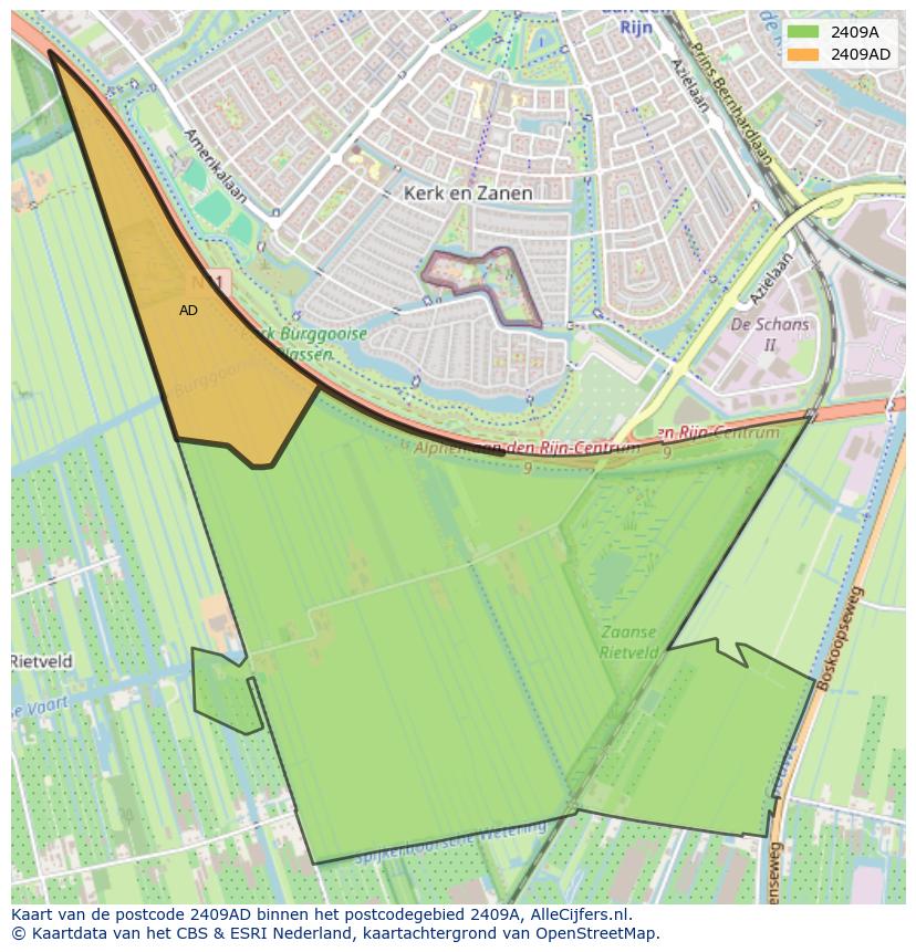 Afbeelding van het postcodegebied 2409 AD op de kaart.