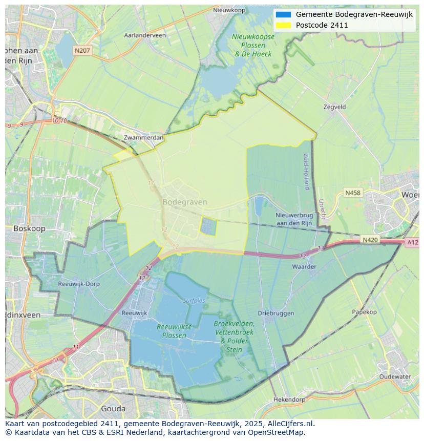 Afbeelding van het postcodegebied 2411 op de kaart.