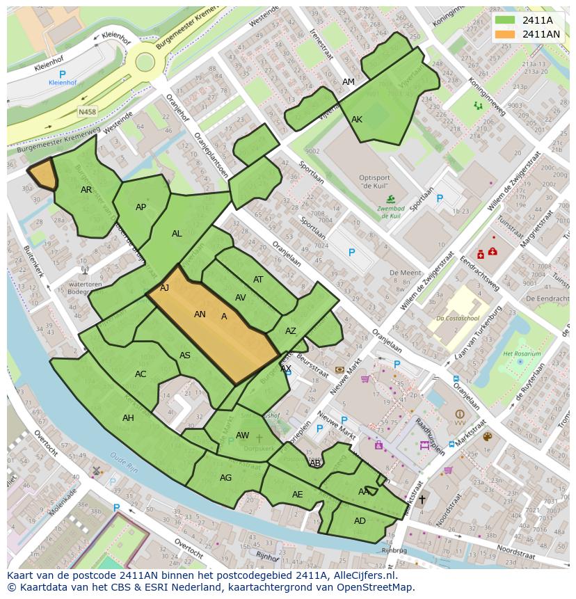 Afbeelding van het postcodegebied 2411 AN op de kaart.