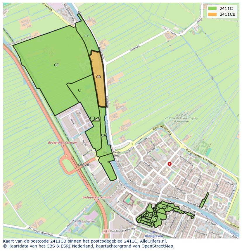 Afbeelding van het postcodegebied 2411 CB op de kaart.