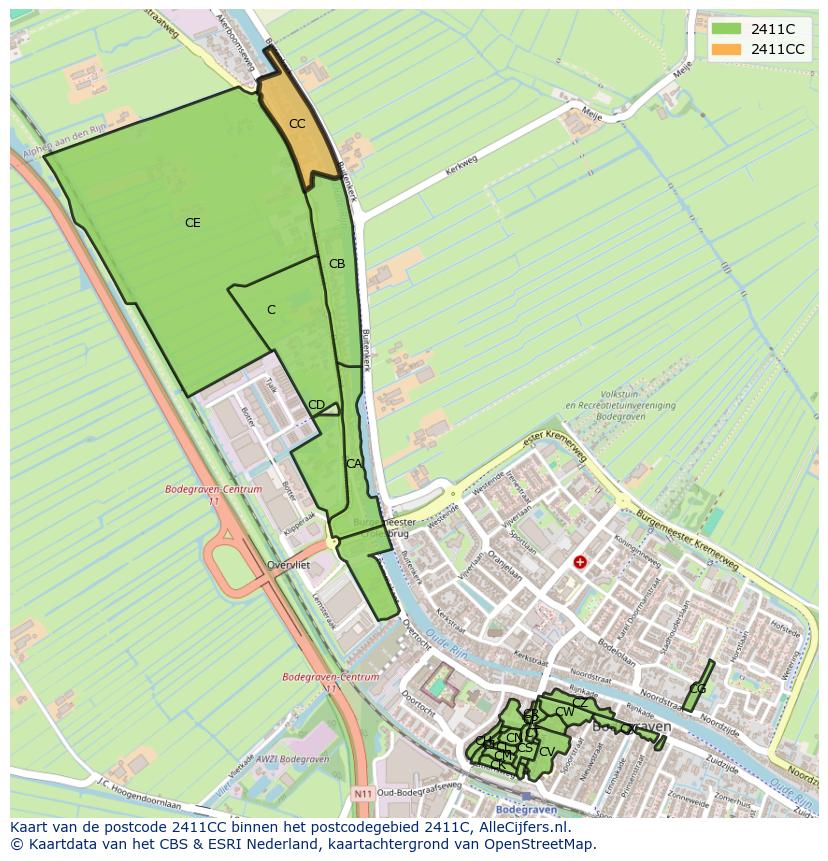 Afbeelding van het postcodegebied 2411 CC op de kaart.