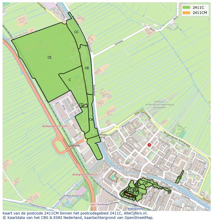 Afbeelding van het postcodegebied 2411 CM op de kaart.
