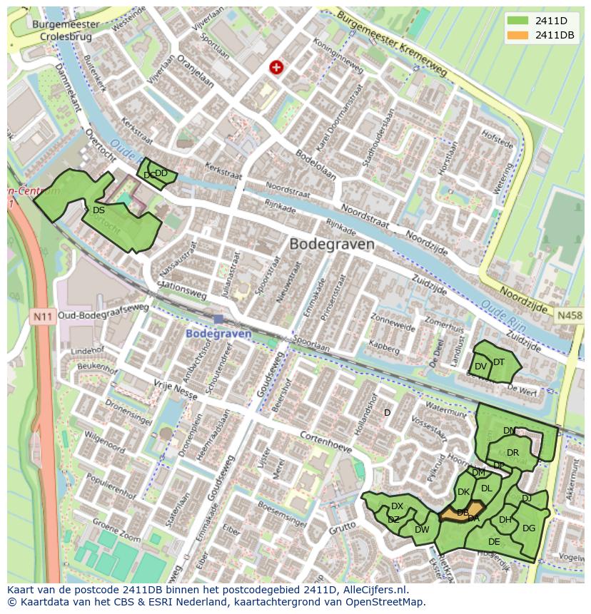 Afbeelding van het postcodegebied 2411 DB op de kaart.