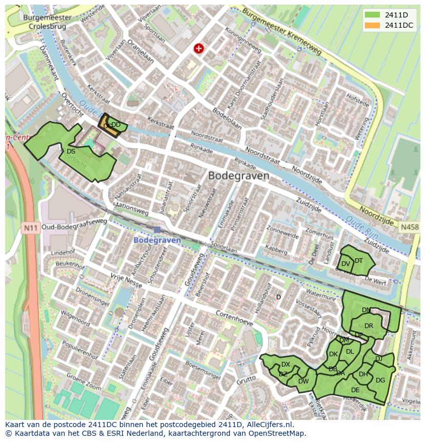 Afbeelding van het postcodegebied 2411 DC op de kaart.