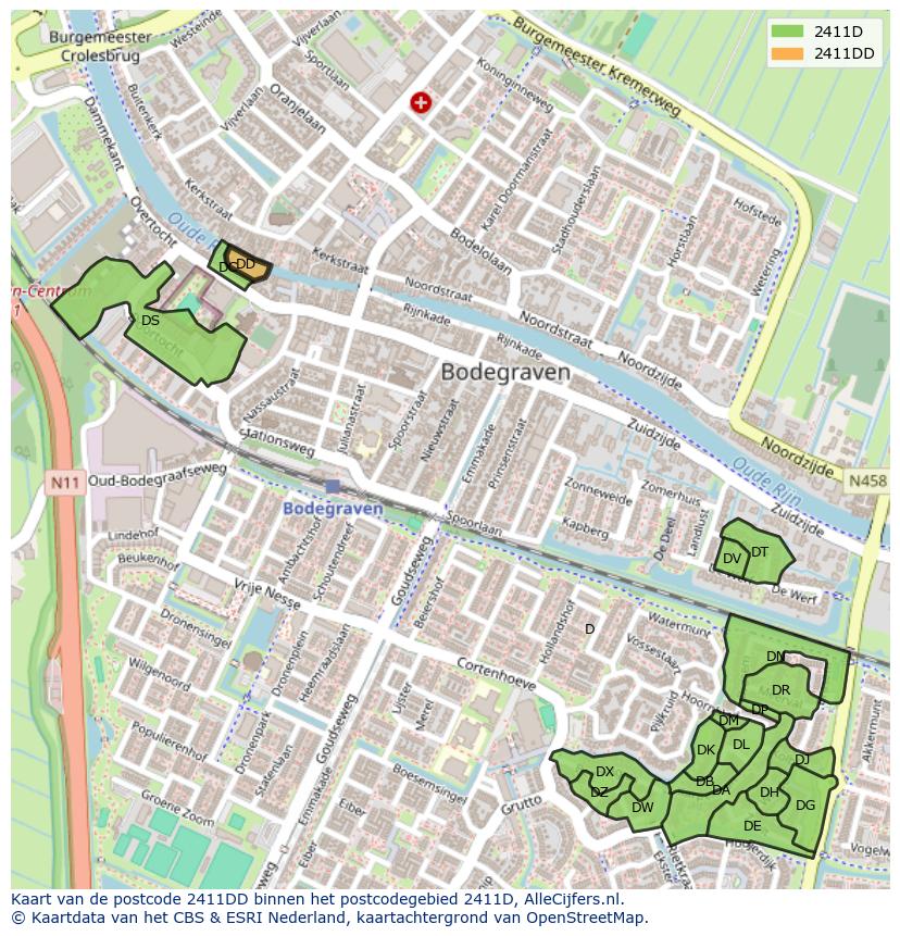 Afbeelding van het postcodegebied 2411 DD op de kaart.