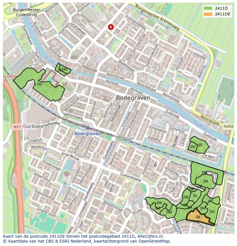 Afbeelding van het postcodegebied 2411 DE op de kaart.