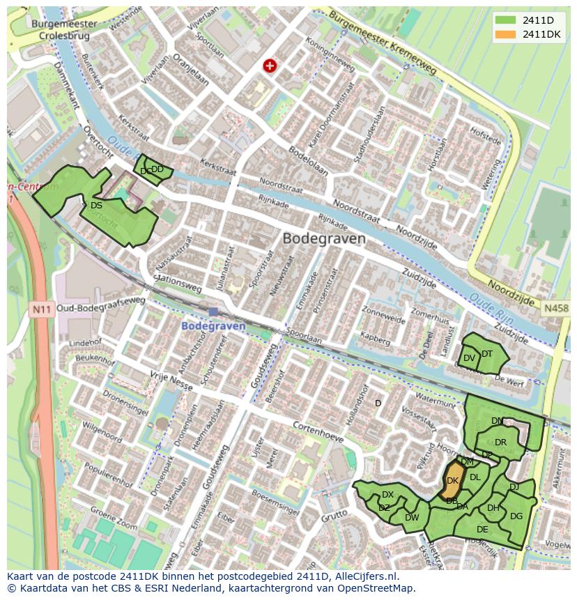 Afbeelding van het postcodegebied 2411 DK op de kaart.