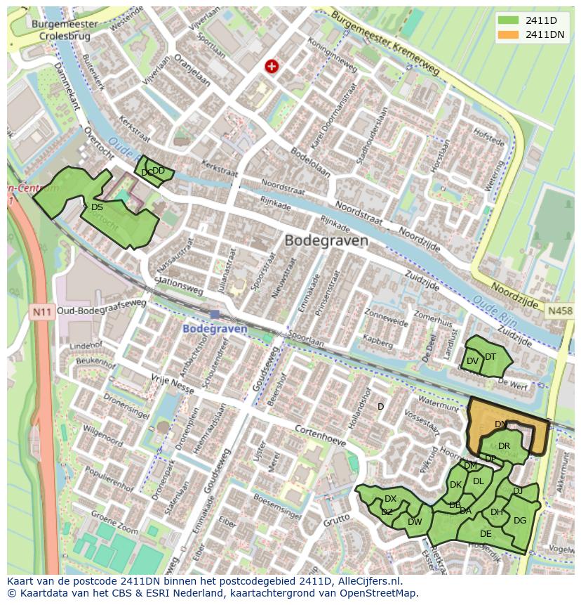 Afbeelding van het postcodegebied 2411 DN op de kaart.
