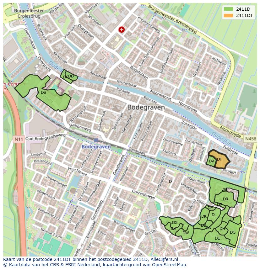 Afbeelding van het postcodegebied 2411 DT op de kaart.