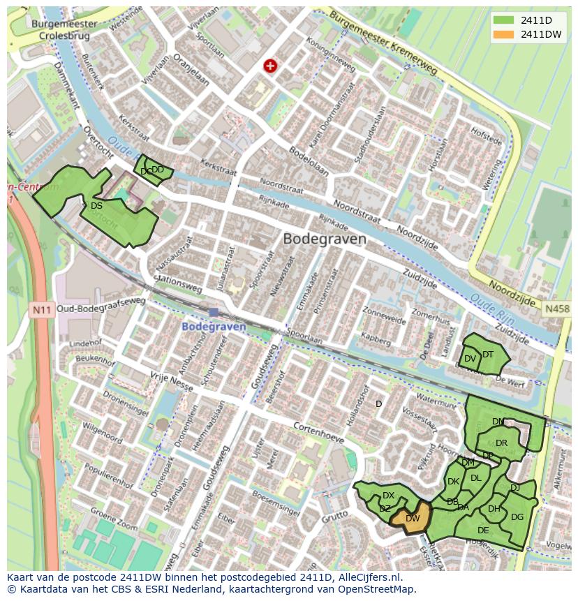 Afbeelding van het postcodegebied 2411 DW op de kaart.