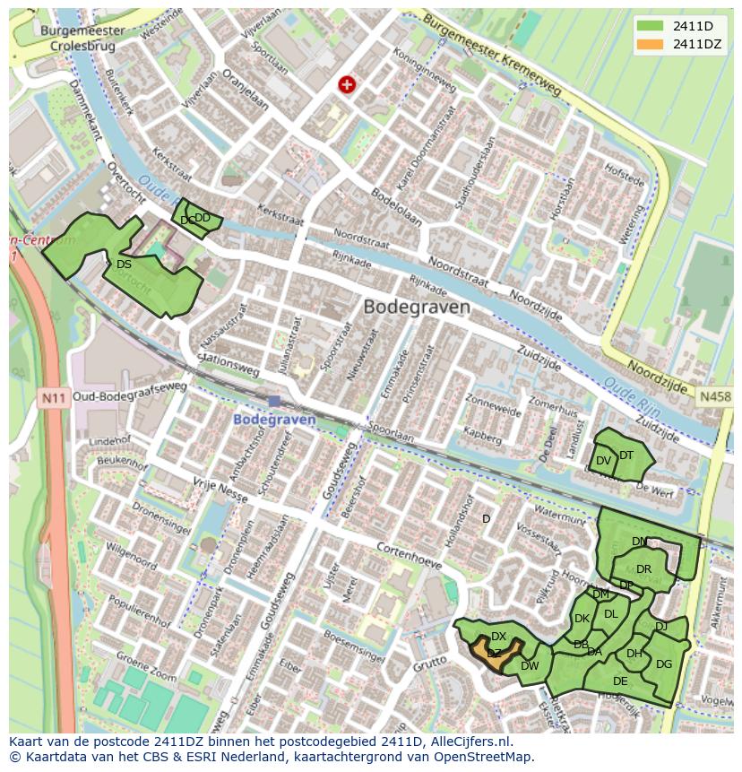 Afbeelding van het postcodegebied 2411 DZ op de kaart.