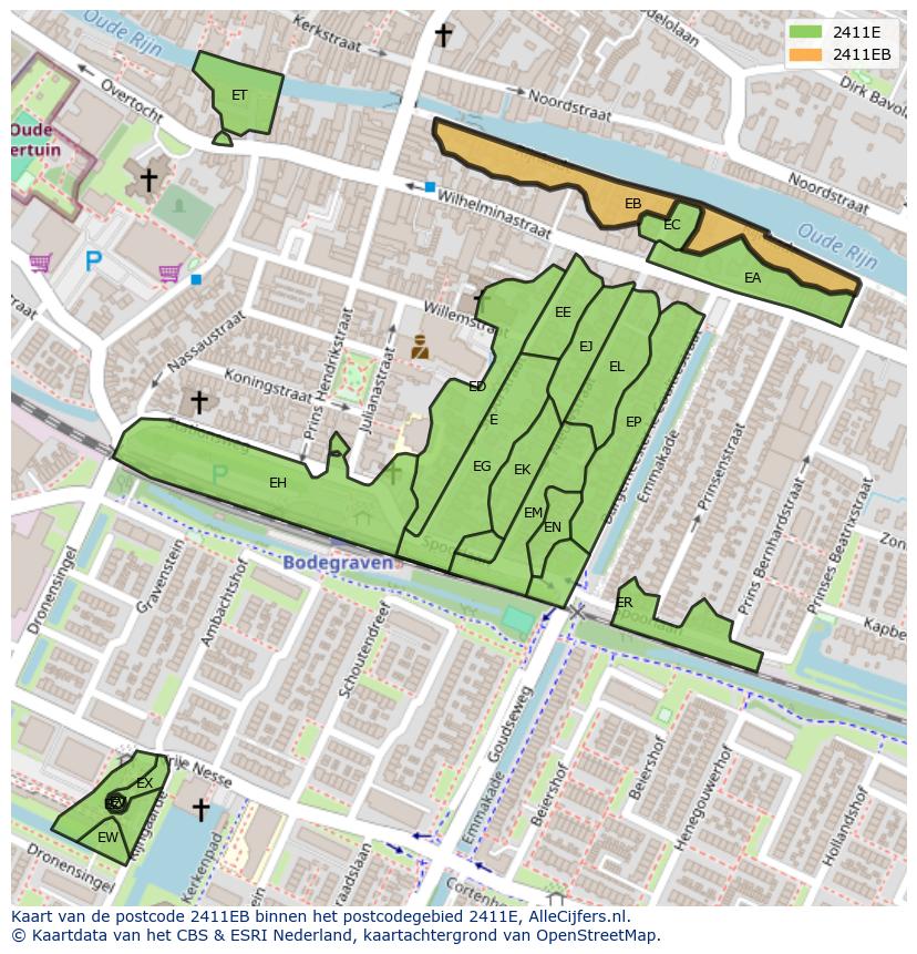 Afbeelding van het postcodegebied 2411 EB op de kaart.