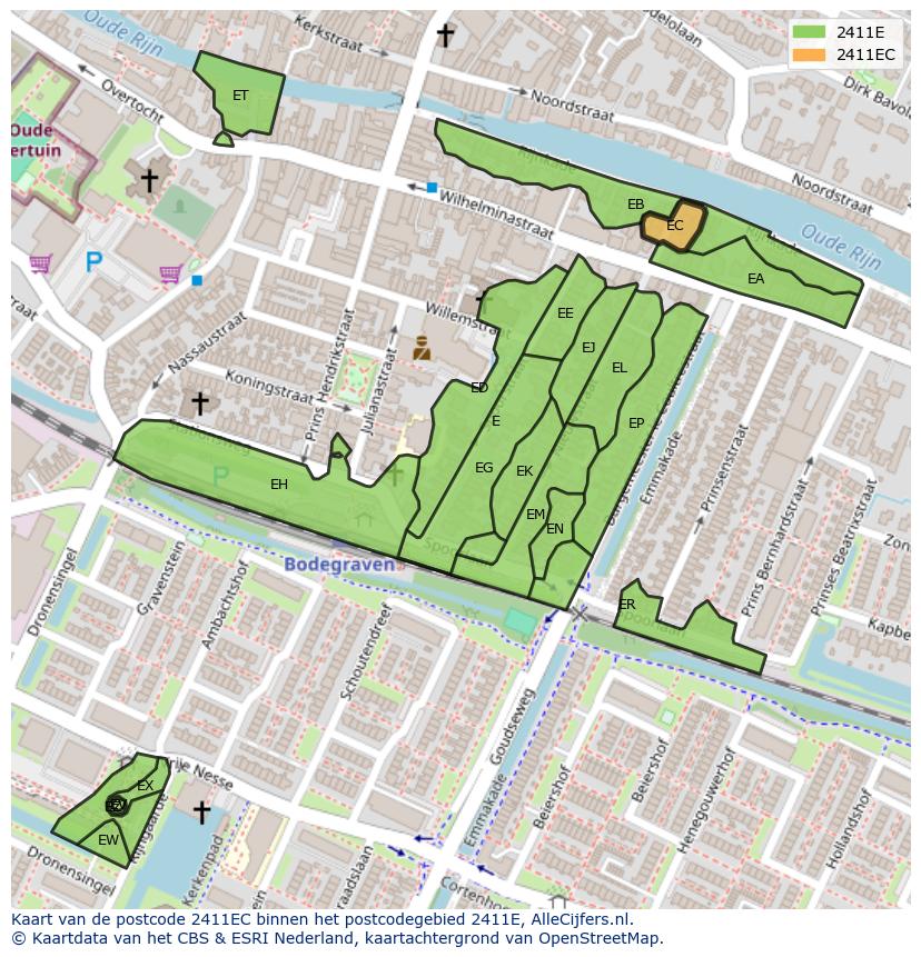 Afbeelding van het postcodegebied 2411 EC op de kaart.