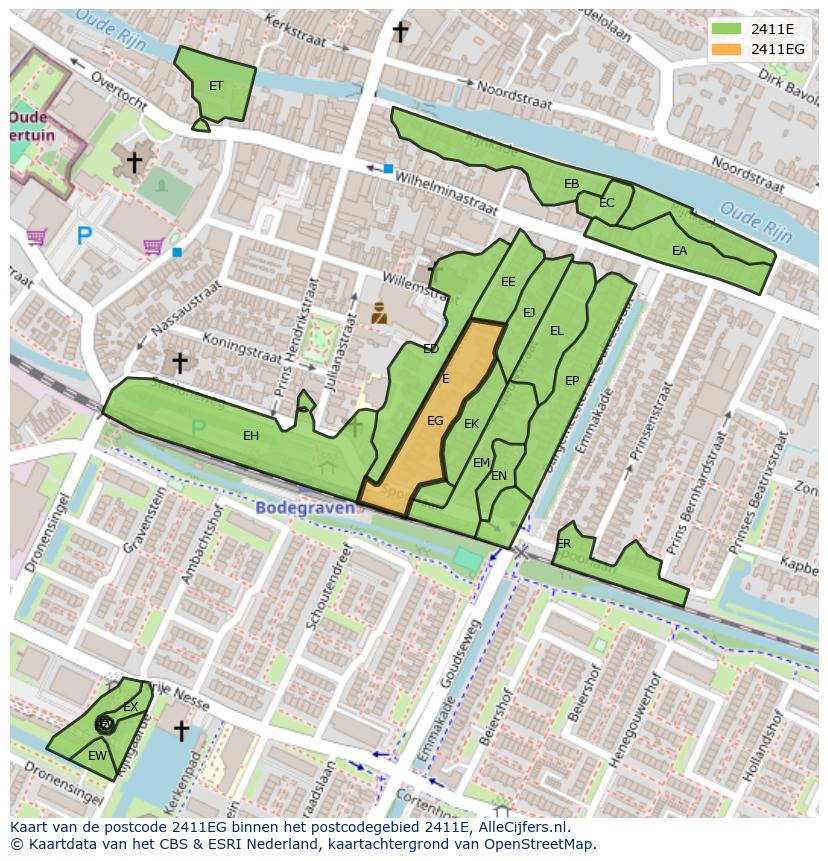 Afbeelding van het postcodegebied 2411 EG op de kaart.