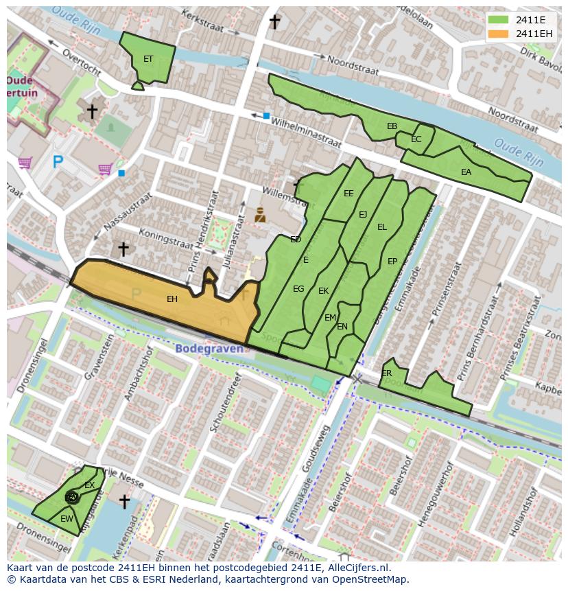 Afbeelding van het postcodegebied 2411 EH op de kaart.