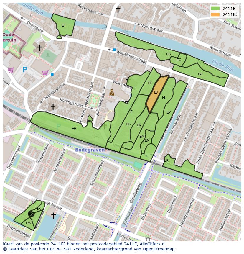 Afbeelding van het postcodegebied 2411 EJ op de kaart.
