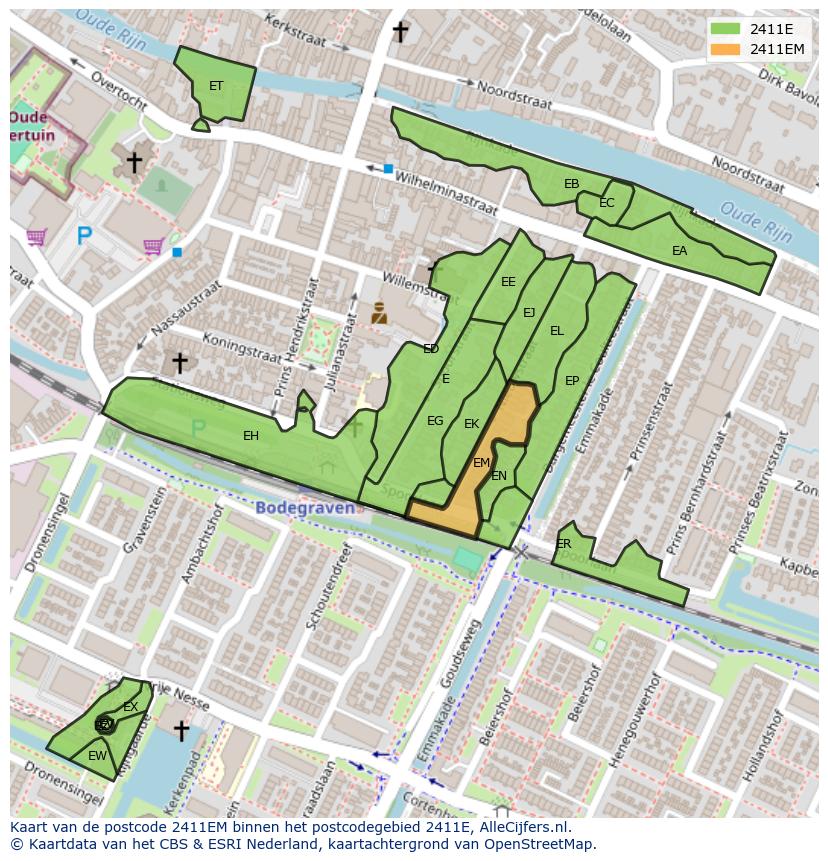 Afbeelding van het postcodegebied 2411 EM op de kaart.