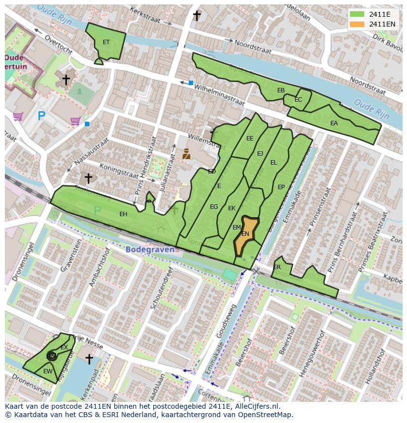 Afbeelding van het postcodegebied 2411 EN op de kaart.