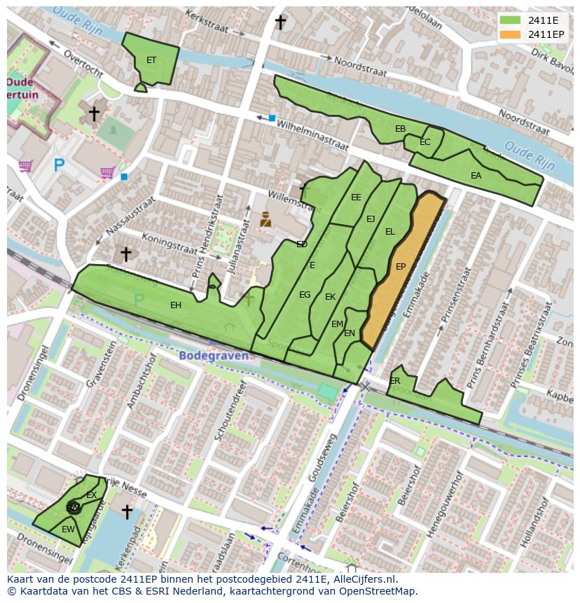 Afbeelding van het postcodegebied 2411 EP op de kaart.